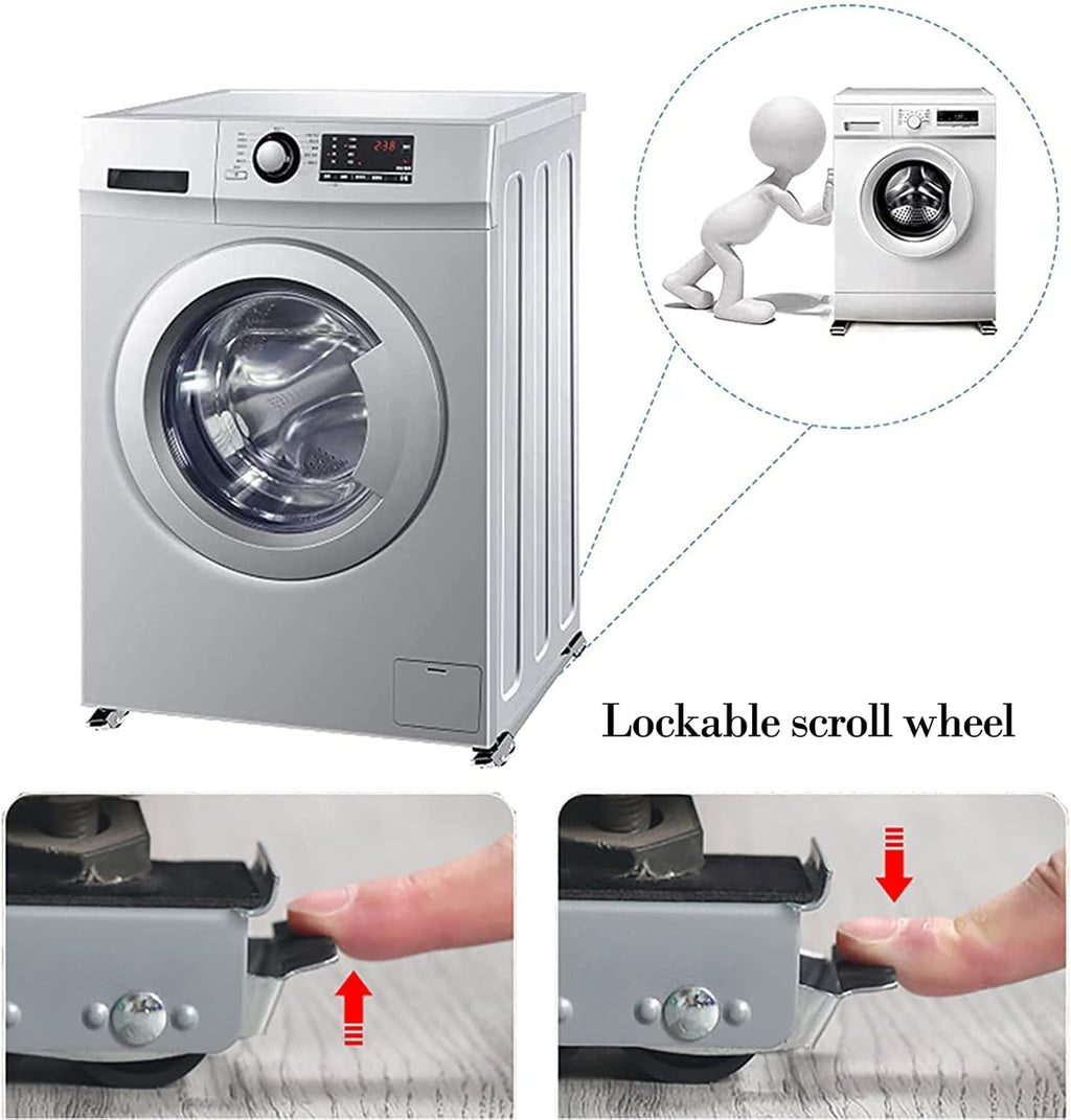 Washing Machine Stand, Multi-Functional Movable Adjustable Base, Mobile Roller with 24 Locking Wheels, Universal for Washing Machine, Dryer and Refrigerator (White)