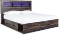 Signature Design by Ashley Drystan Rustic King Bookcase Bed with 4 Storage Drawers, Open Cubbies and LED Light, Foundation or Box Spring Not Needed, Dark Brown & Gray