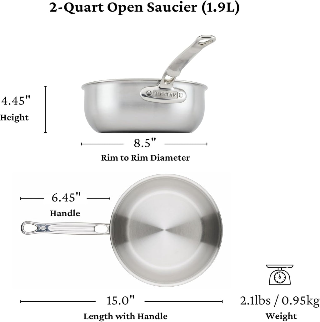 Thomas Keller Insignia by Hestan - 2 Quart Saucier Pan with Lid, Commercial Clad Stainless Steel, Induction Compatible, Oven Safe - Professional Cookware