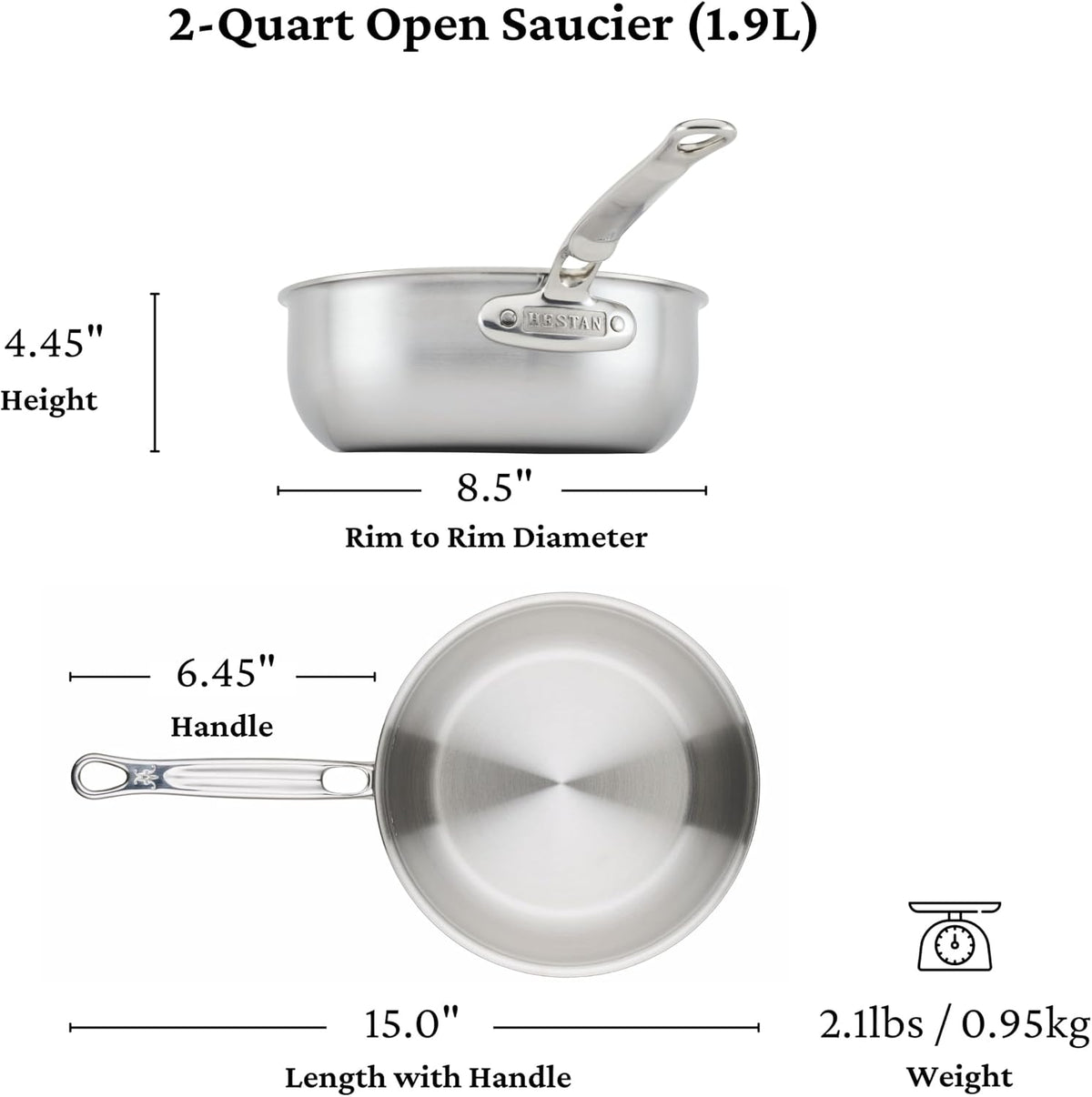Thomas Keller Insignia by Hestan - 2 Quart Saucier Pan with Lid, Commercial Clad Stainless Steel, Induction Compatible, Oven Safe - Professional Cookware