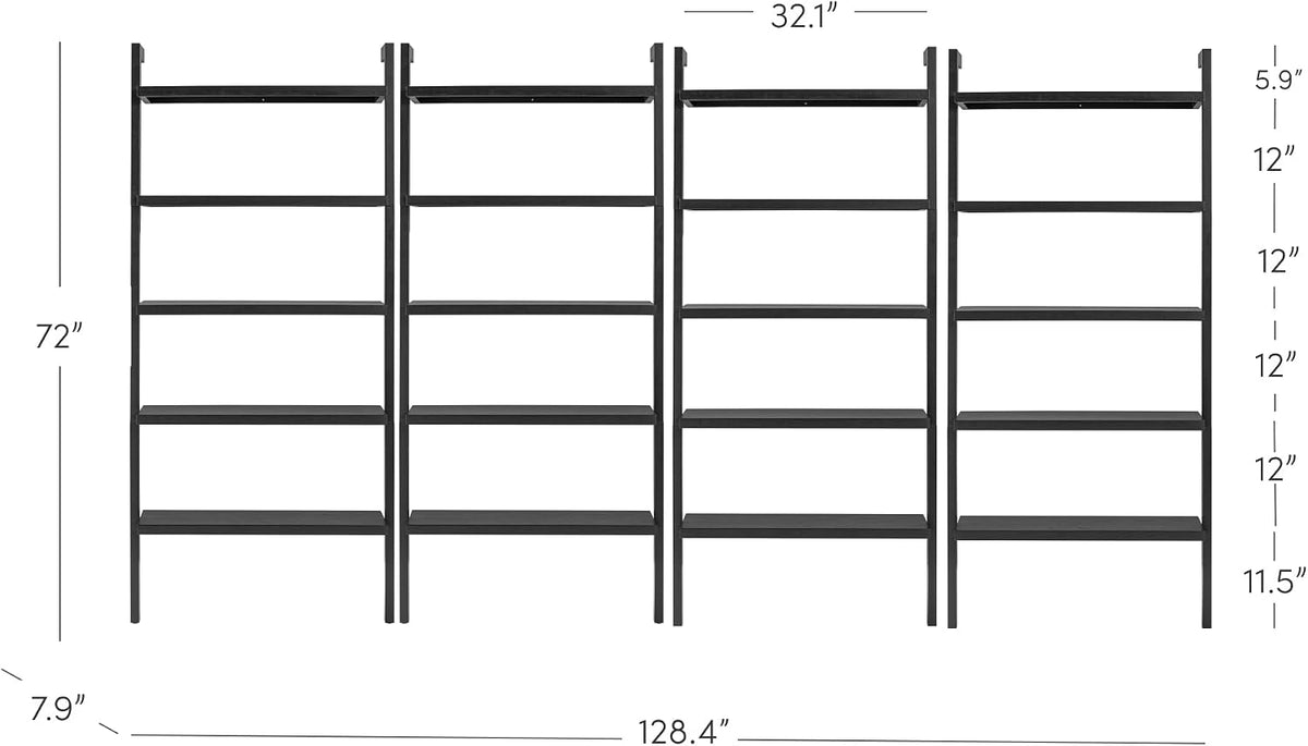 Nathan James Beacon Bohemian 5 Tier Bookshelf, Wall Mounted Bookcase, Solid Wood Bookshelf in Black Oak, Set of 4