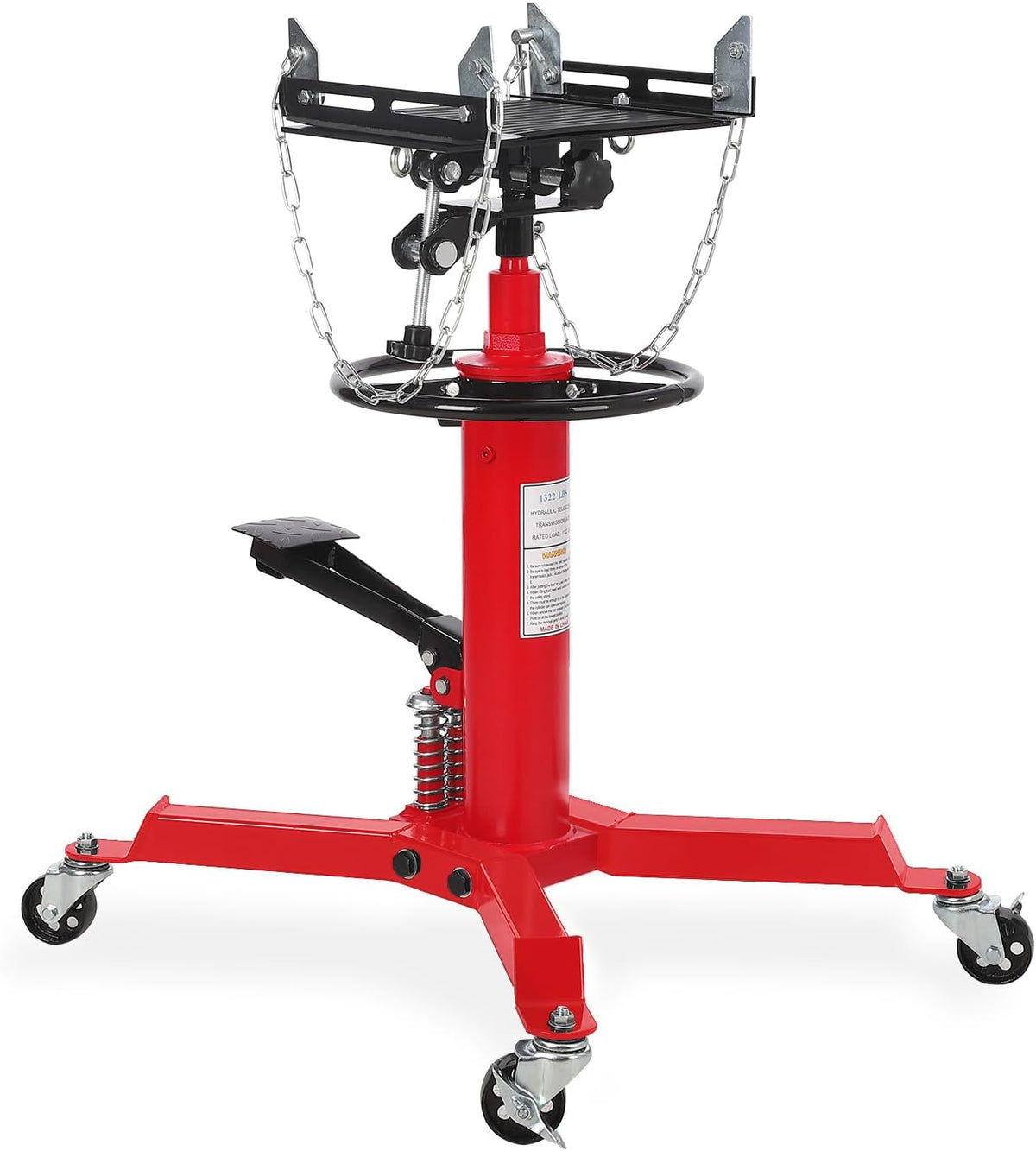 1322Lb Heavy Duty Transmission Jack, 33.5'-69' High Lift Hydraulic Telescoping Transmission Jack, 2-Stage Telescopic Transmission Stand with Foot Pedal & 360° Swivel Wheel, Red