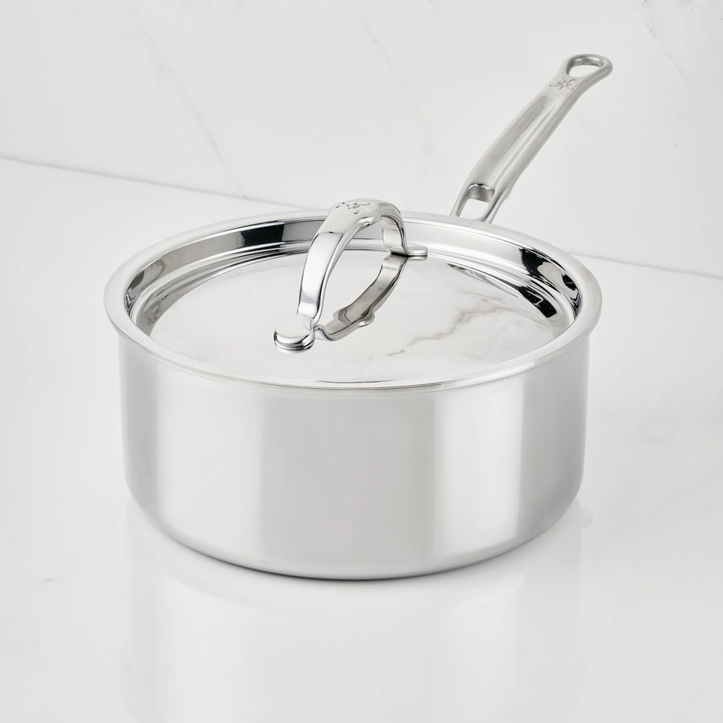Hestan ProBond Luxe 3-Quart Saucepan with Lid, Professional Clad Stainless Steel ProCore Tri-Ply Clad Construction, Polished Exterior, Induction & Oven Safe