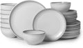 Pokini 24 Piece Stoneware Dinnerware Set for 8, Moonstone White Plates and Bowls Set, Reactive Glaze Ceramic Dish Set, Durable & Chip Resistant, Modern Rustic Look, Microwave & Dishwasher Safe