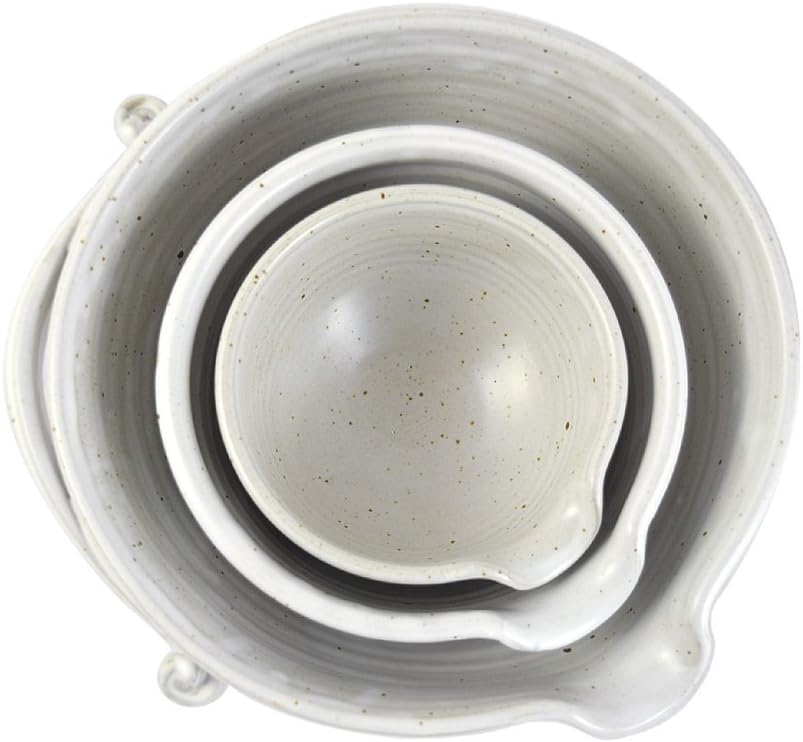 American Made Stoneware Pottery Batter Bowls, 3-Piece Nesting Set, Classic All-White Glaze