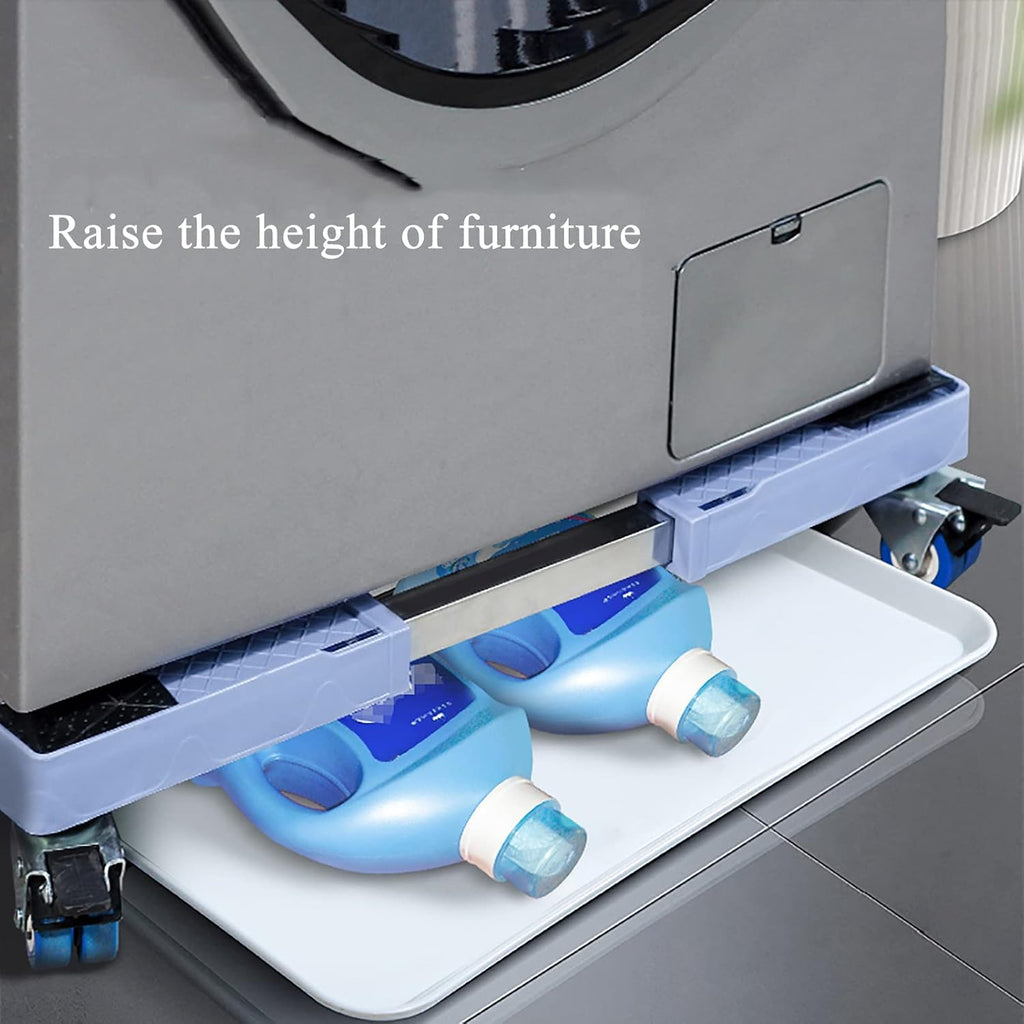 Adjustable Washing Machine Base, Universal Stand Mobile Roller for Washer, Dryer and Refrigerator, Movable Furniture Dolly Pedestal with 4 Locking Wheels and 4 Strong Feet