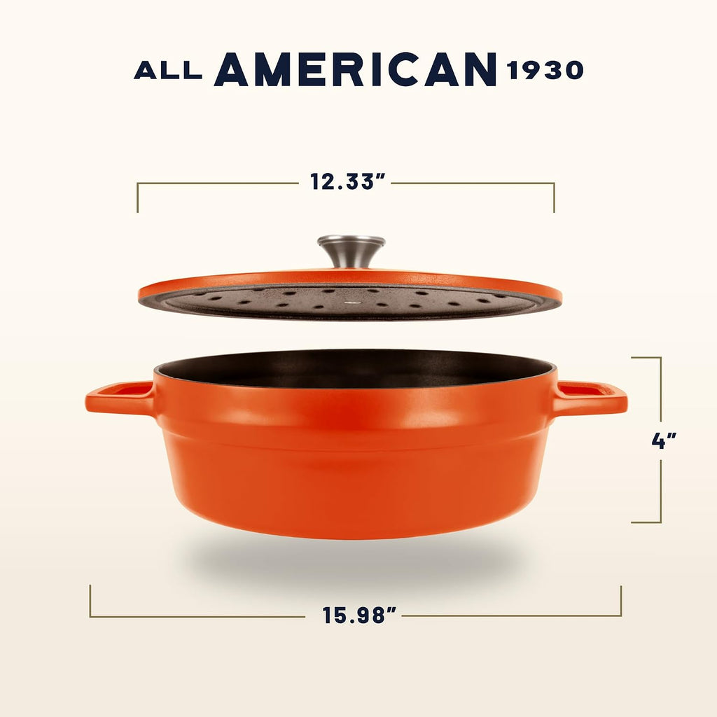 All American 1930 - Dutch Oven - The Saucier Set, Saffron Orange - 5.5qt Capacity - Perfect for Sauces, Soups & Simmering - Non Stick & PFAS Free - Made in the USA
