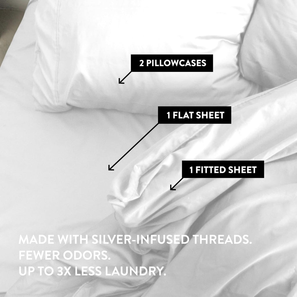 Miracle Made Extra Luxe Soft, Cool-to-the-Touch Cotton Bed Sheet Set, 3-Piece – Silver-Treated, Breathable, Lightweight Bedding – Twin Size, White