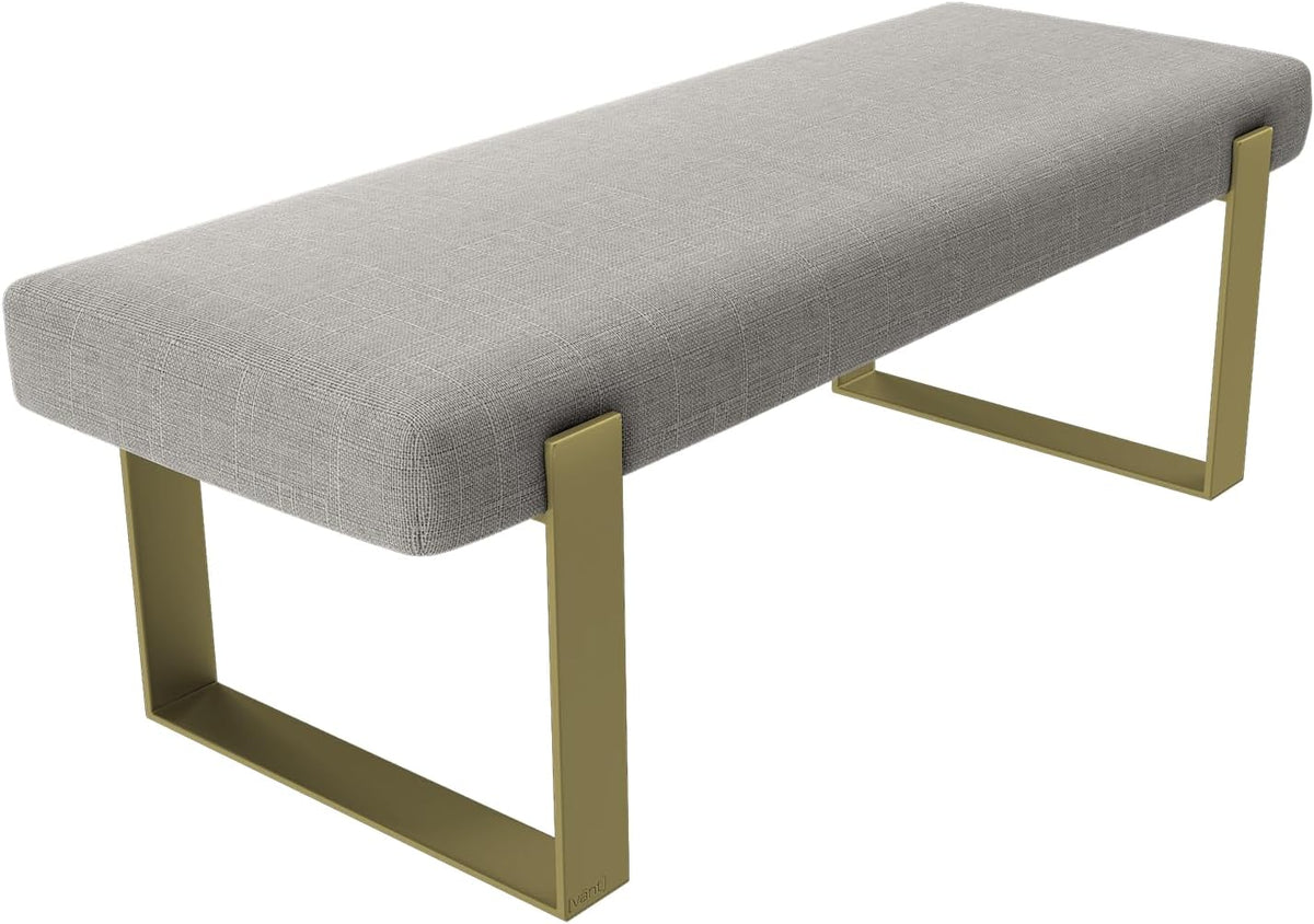 VANT Upholstered Bed Bench - Weave Moondust Grey - Burnished Brass - Contemporary Modern, Bedroom Bench Seat, Hallway, or Entryway
