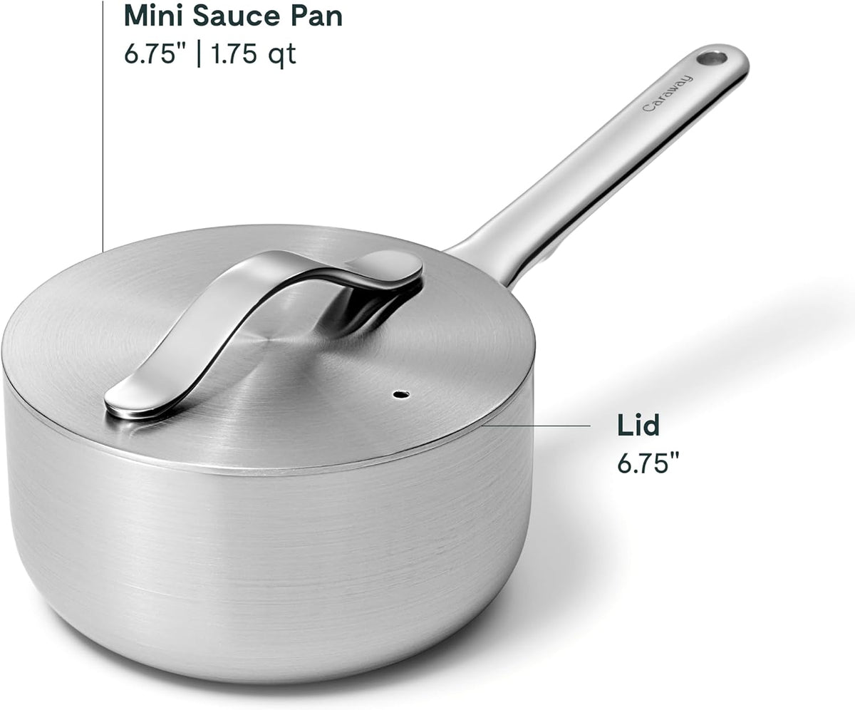 Caraway Stainless Steel Sauce Pan (1.75 Qt) - 5-Ply Stainless Steel - Oven Safe & Stovetop Agnostic - Non Toxic, PTFE & PFOA Free