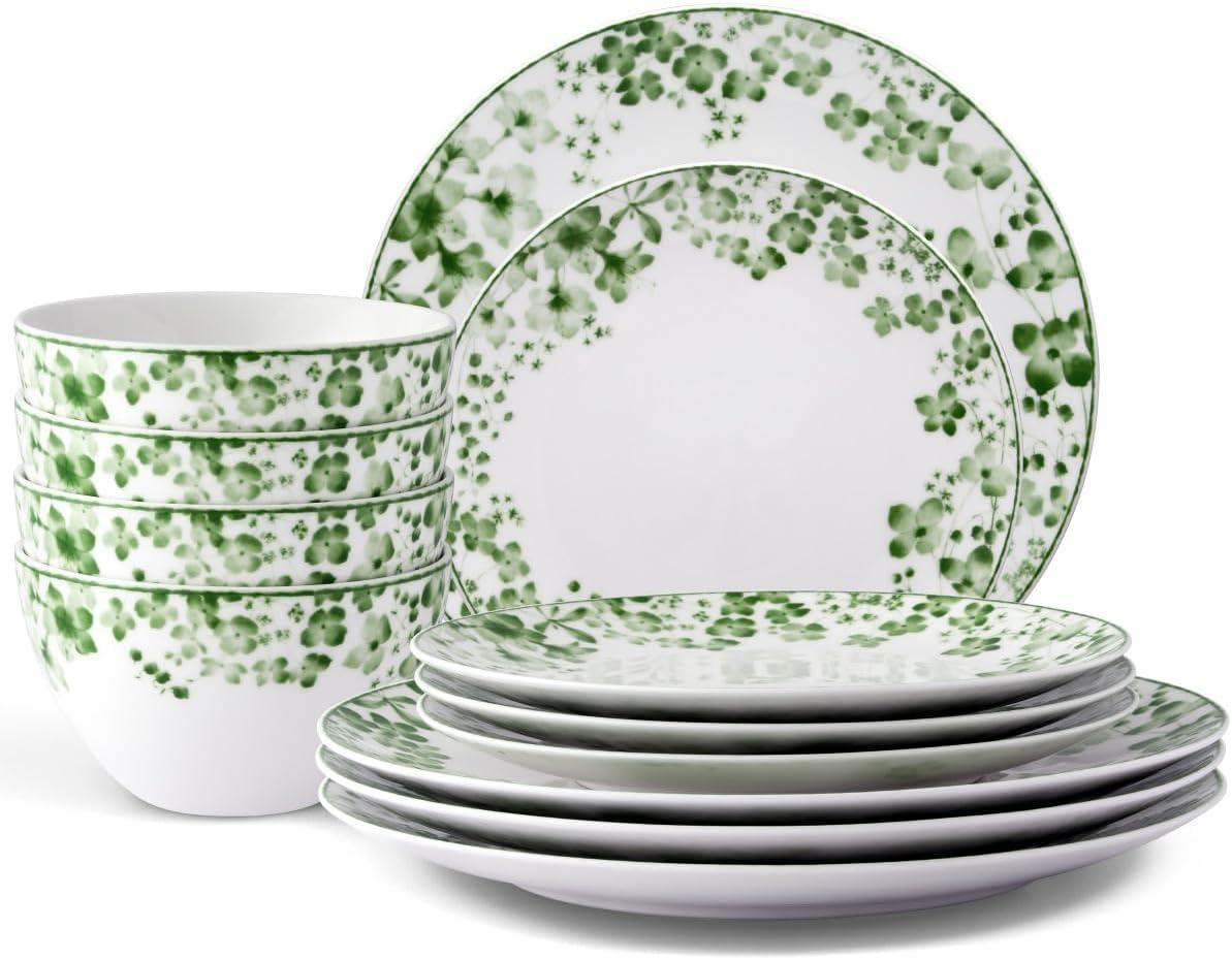 Noritake Bloomington Road Green12-Piece Dinnerware Set, Service for 4