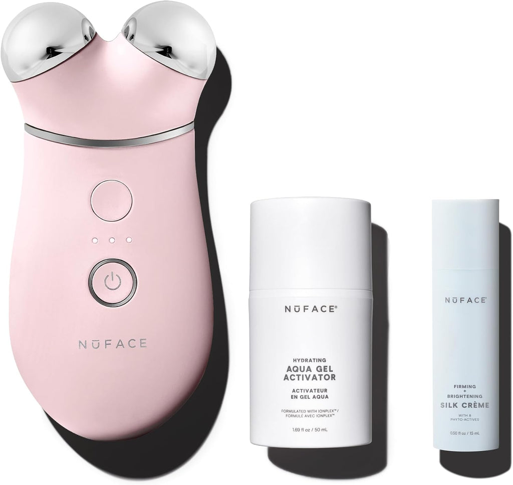 NUFACE Trinity+ Skin Tightening & Face Lift Device - Microcurrent Facial Sculpting Tool to Contour Jawline & Neck, 3 Frequencies, Supports Lymphatic Drainage + Activator Gel, Sandy Rose