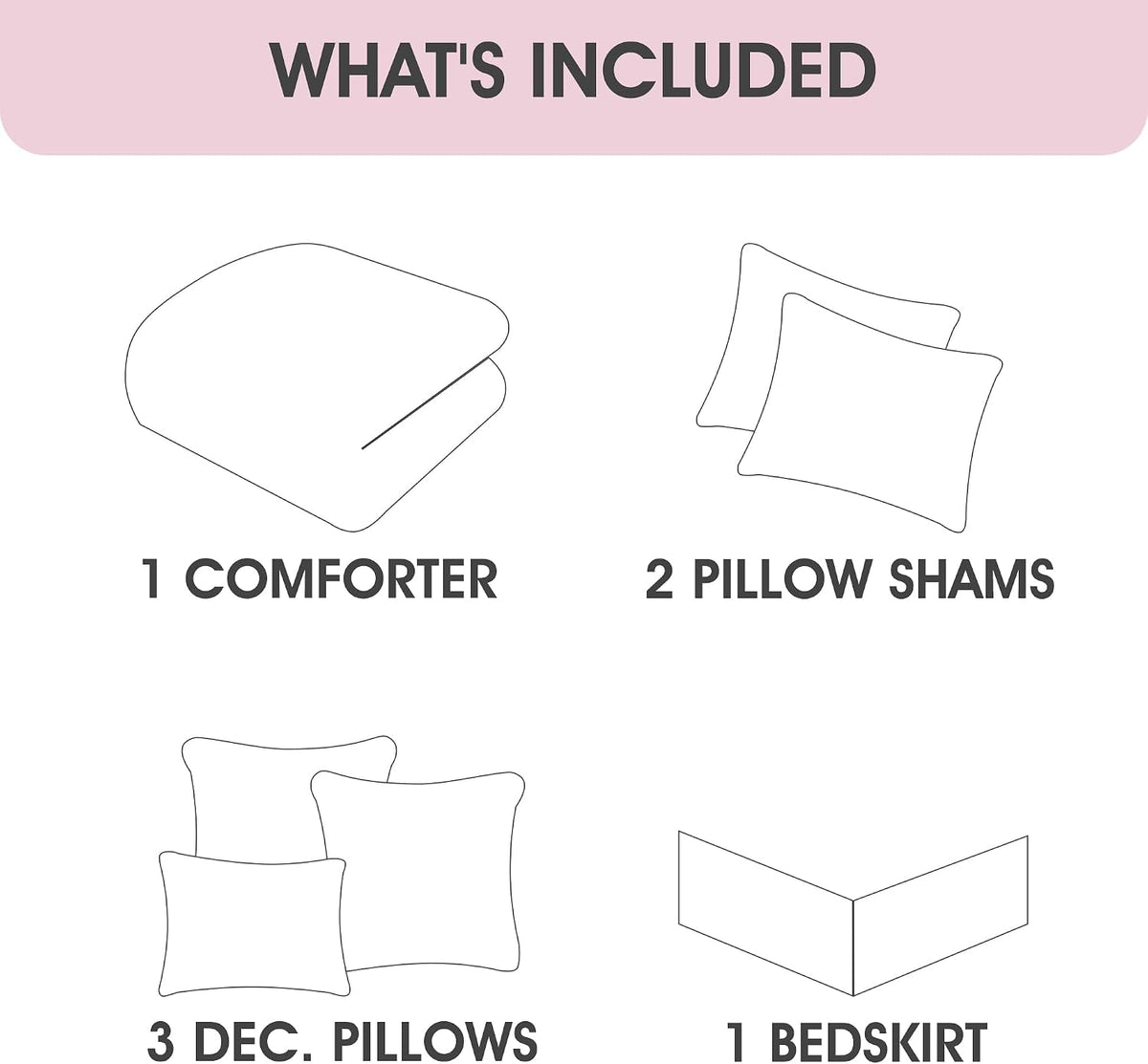 LANCO MODERN LIFESTYLE King Comforter Set, Pink, Jaquard Clip Striped Design, Elegant Soft 7 Pieces Bedding Set for All Seasons, Matching Bedskirt, Pillow Shams and Decor Pillows