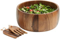 Acacia Wood 10' Salad Serving Bowl with Salad Hands 3 Piece Set by Woodard & Charles ★★PACK OF 4★★