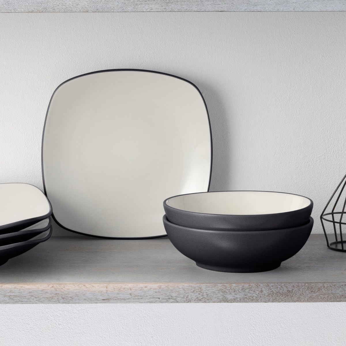 Noritake Colorwave Graphite 16-Piece Square Set, Service for 4 in Black/Graphite