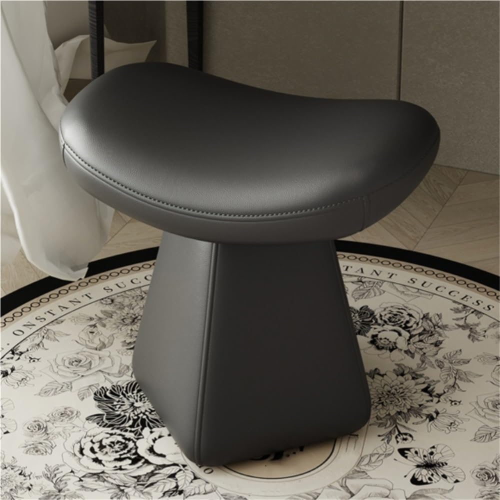 Leather Vanity Stool Chair, Creative Vanity Bench, Modern Swivel Stool for Dressing Table, for Daily Routines and Easy Shoe Changing(Black)