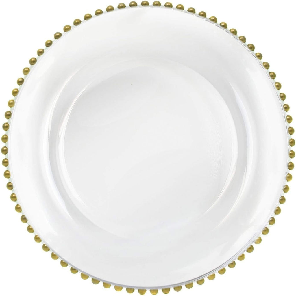 Tiger Chef Glass Chargers for Dinner Plates - Round Charger Plates Gold Beaded - Plate Chargers Wedding Décor Placemats Set of 12
