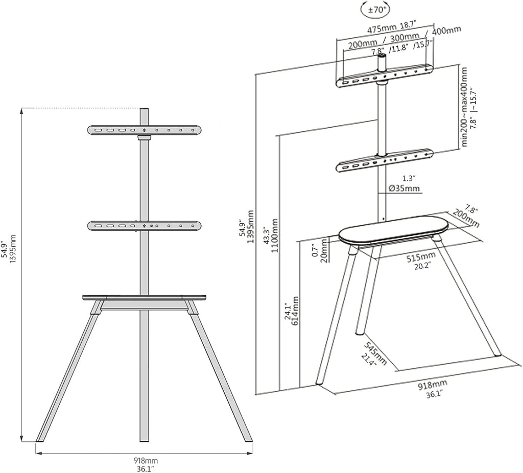 Universal TV Stand TV Stand 43'-65' Universal TV Stand Swivel Tall TV Stand Base Floor TV Stand Mount with Hidden Safety Rope and Wire Management Holds Up to 88 Lbs Monitor Desk Mo