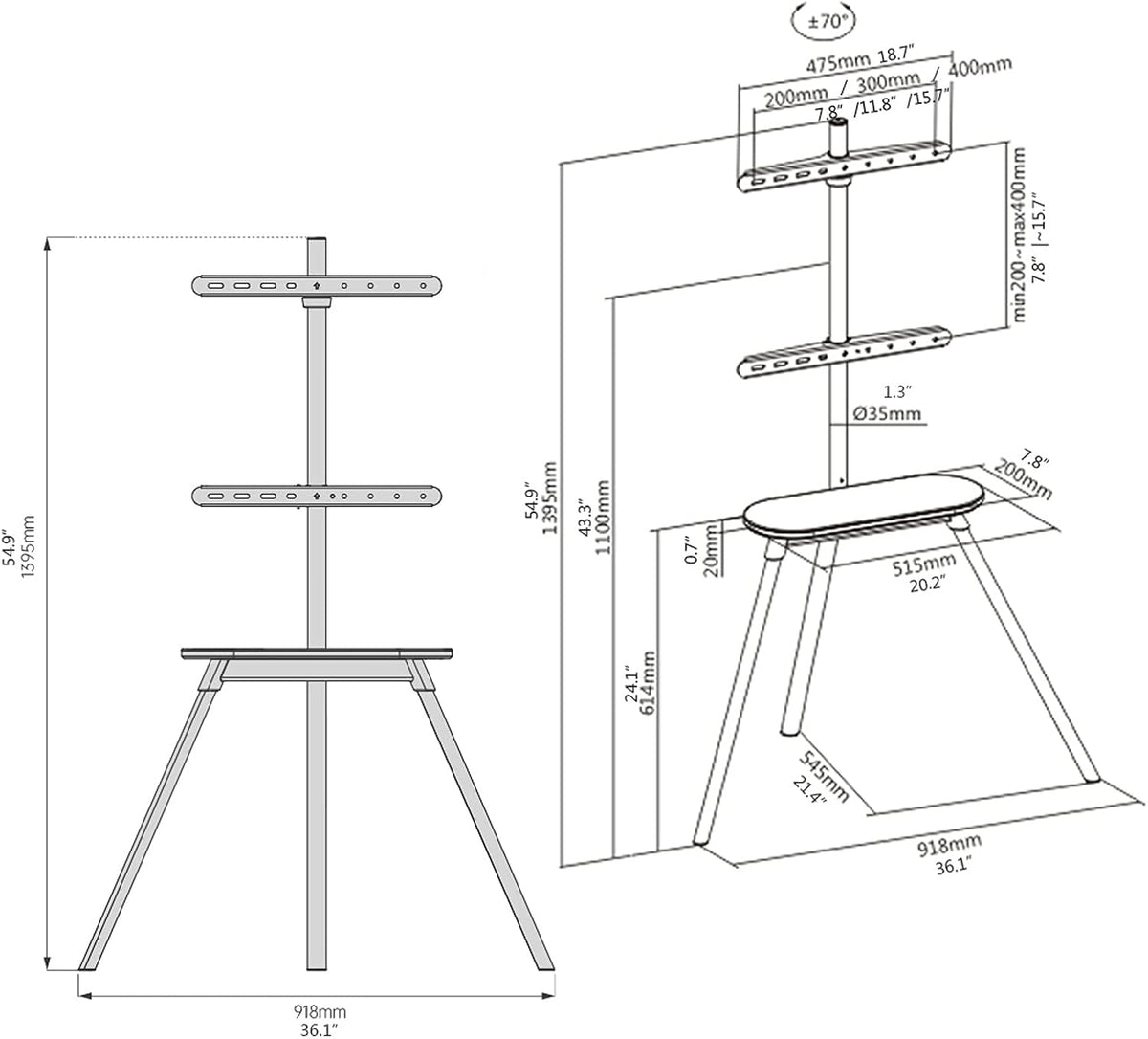 Liudan TV Stand 43 - 65 Inch Universal TV Stand Swivel TV Stand Base Floor TV Stand Mounting with Hidden Safety Rope and Wire Management Holds up to 88 lbs TV Stand