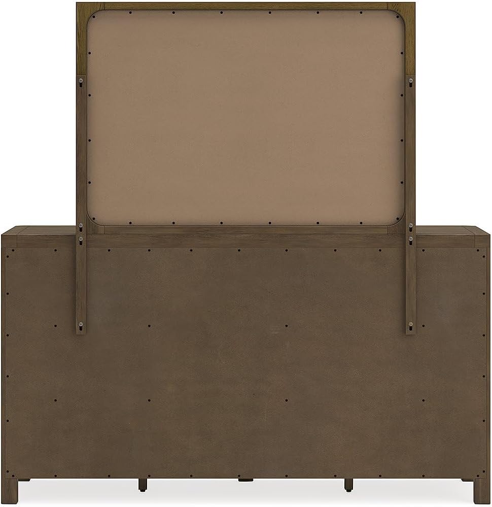 Signature Design by Ashley Cabalynn Modern 6-Drawer Dresser and Mirror with Safety Stop and Felt-Lined Top Drawer, Dark Brown