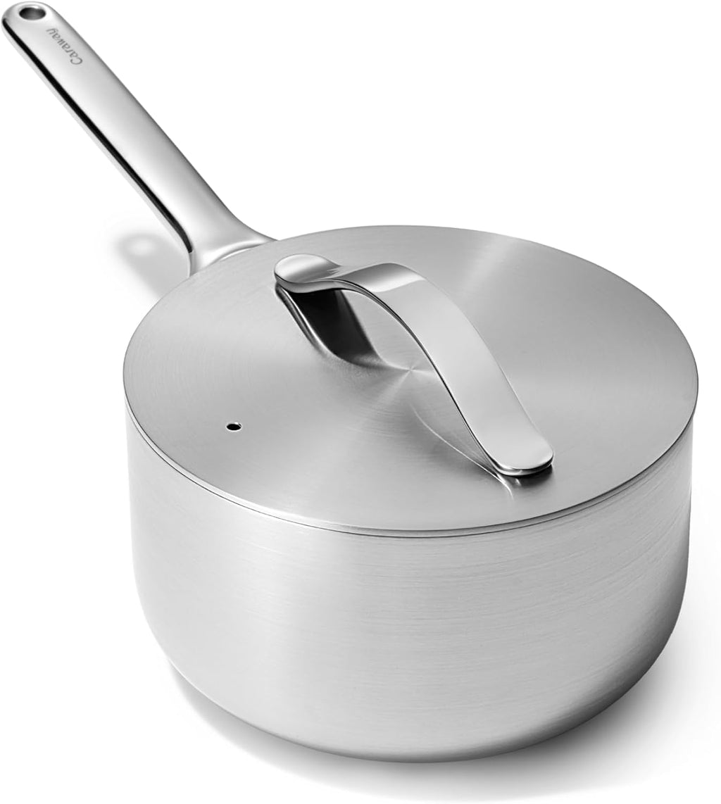 Caraway Stainless Steel Sauce Pan (3 Qt) - 5-Ply Stainless Steel - Oven Safe & Stovetop Agnostic - Non Toxic, PTFE & PFOA Free
