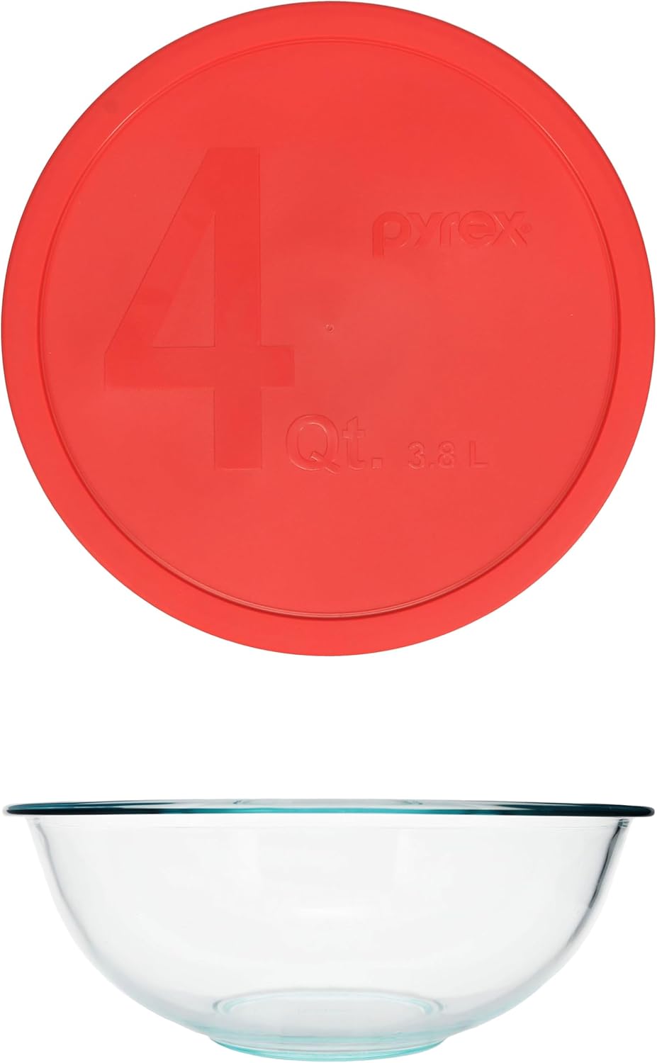 Pyrex (4 326 4qt Tempered Glass Mixing Bowls with (4) 326-PC 4qt Red Plastic Lids - Made in USA