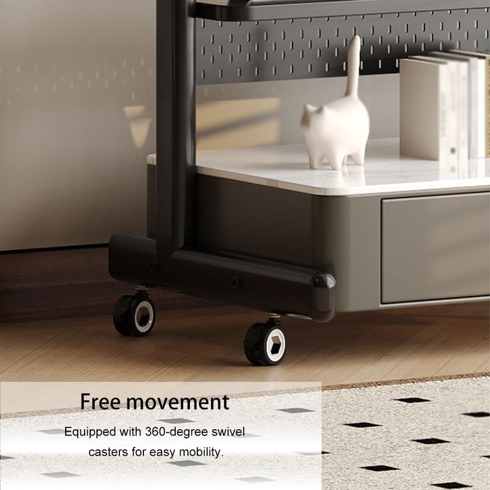 LXHELIVERY Height Adjustable Mobile TV Stand with Wheels,Rolling TV Cart with Storage Drawer & Cabinet,Floor TV Mount with Pegboard for 40-90 Inch TVs(White)
