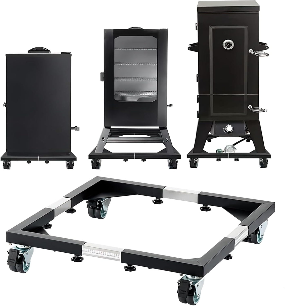 Heavy Duty Mobile Base with Wheels for Smoker Oven, Adjustable Universal Dolly Stand with Locking Casters (High-end Model)
