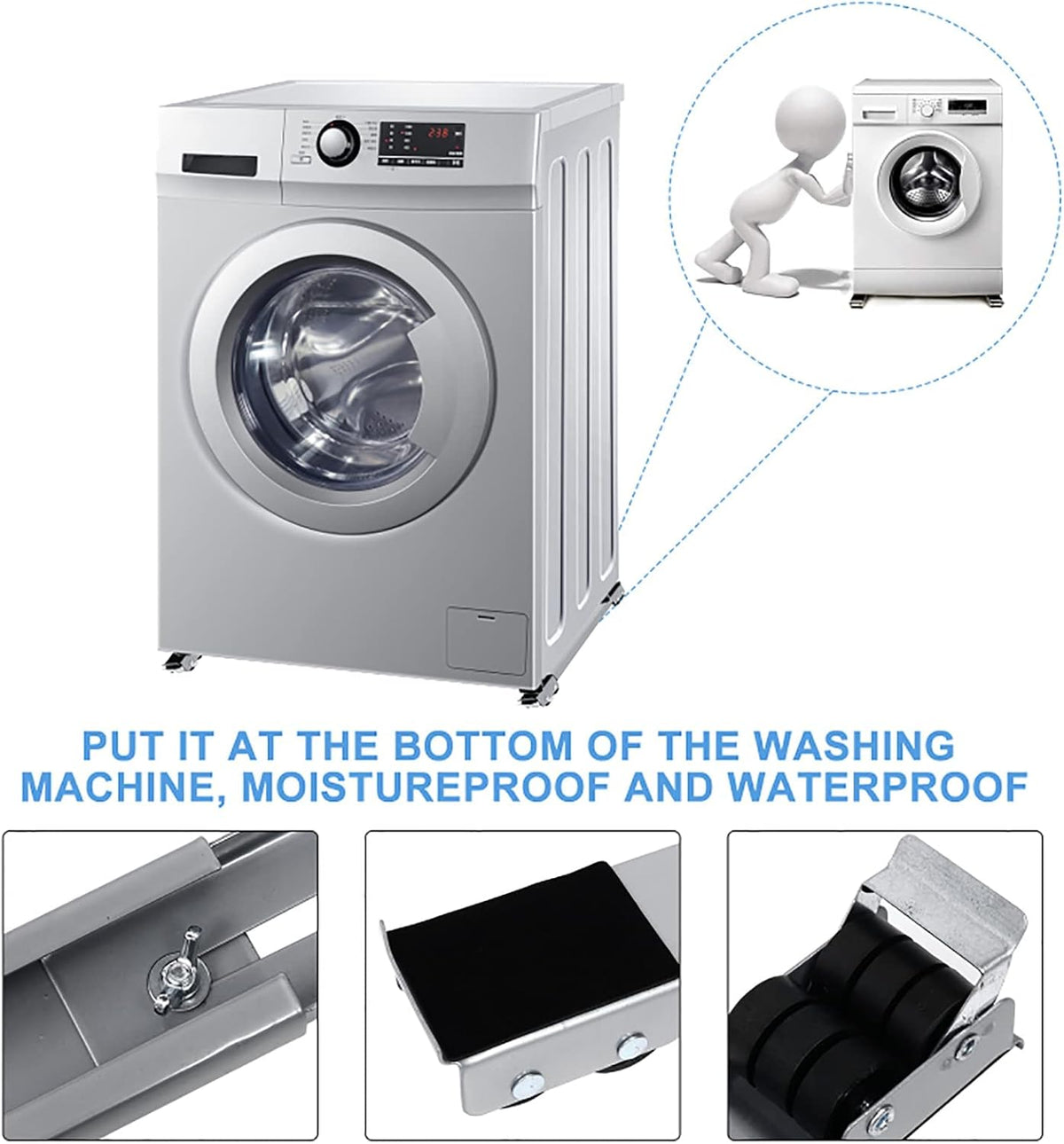 Washing Machine Stand, Adjustable Dryer Stand Pedestal, Multi-Functional Movable Adjustable Base, Universal Mobile Base with 24 Wheels (White)