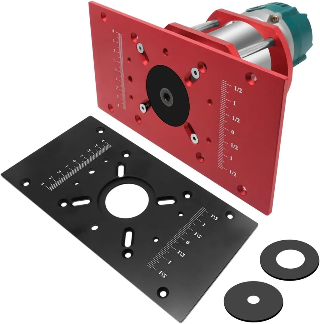 Router Lift with Fixed Base - Aluminum Router Insert Plate - Woodworking Universal Router Lift Base for 65mm Dia Router Motor(Single Red Plate)