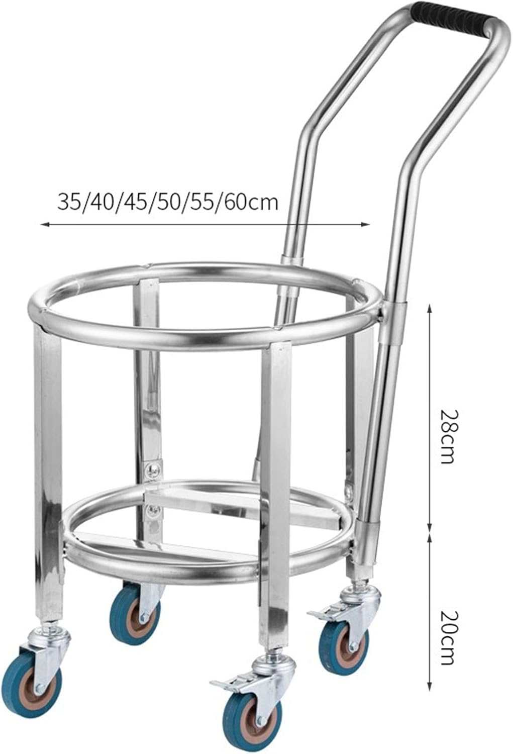 Stainless Steel Soup Bucket Rack with Handle ，Commercial Stock Pot Stand Mobile Gas Bottle Base，Heavy Duty Drum Dolly，Trash Can Roller Base with Wheels，Multifunctional Mover Carrier Barrel Frame