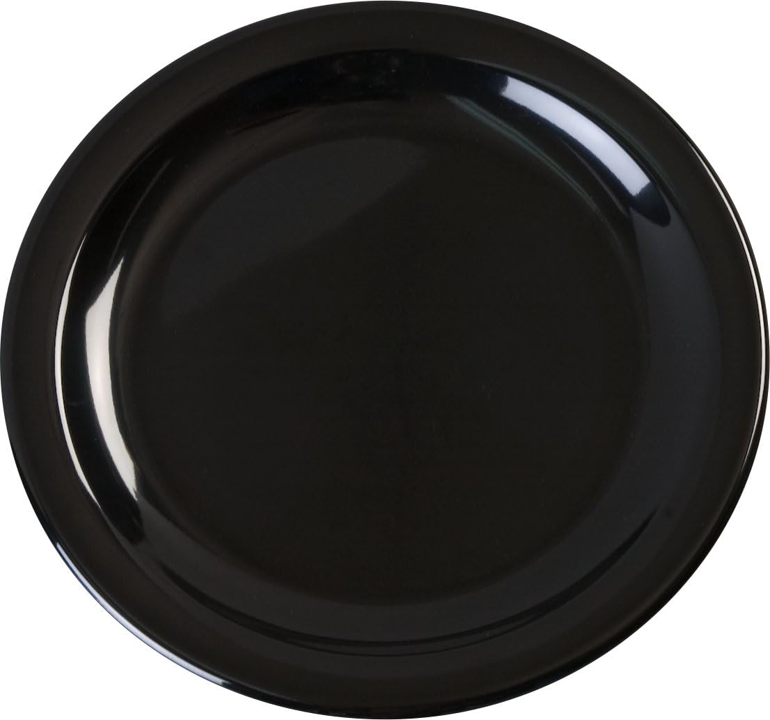 Carlisle FoodService Products Kingline Reusable Plastic Plate Dessert Plate for Home and Restaurant, Melamine, 6.5 Inches, Black, (Pack of 48)