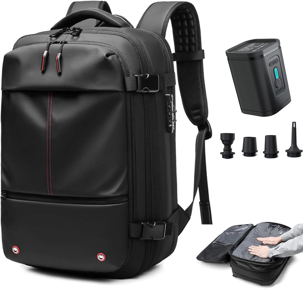 Somago Vacuumable Backpack Expandable Water-resistant Travel Bag with Air Pump Multifunctional Rucksack Backpack with TSA Lock Anti-thief Pocket Fit for 17 Inch Laptop