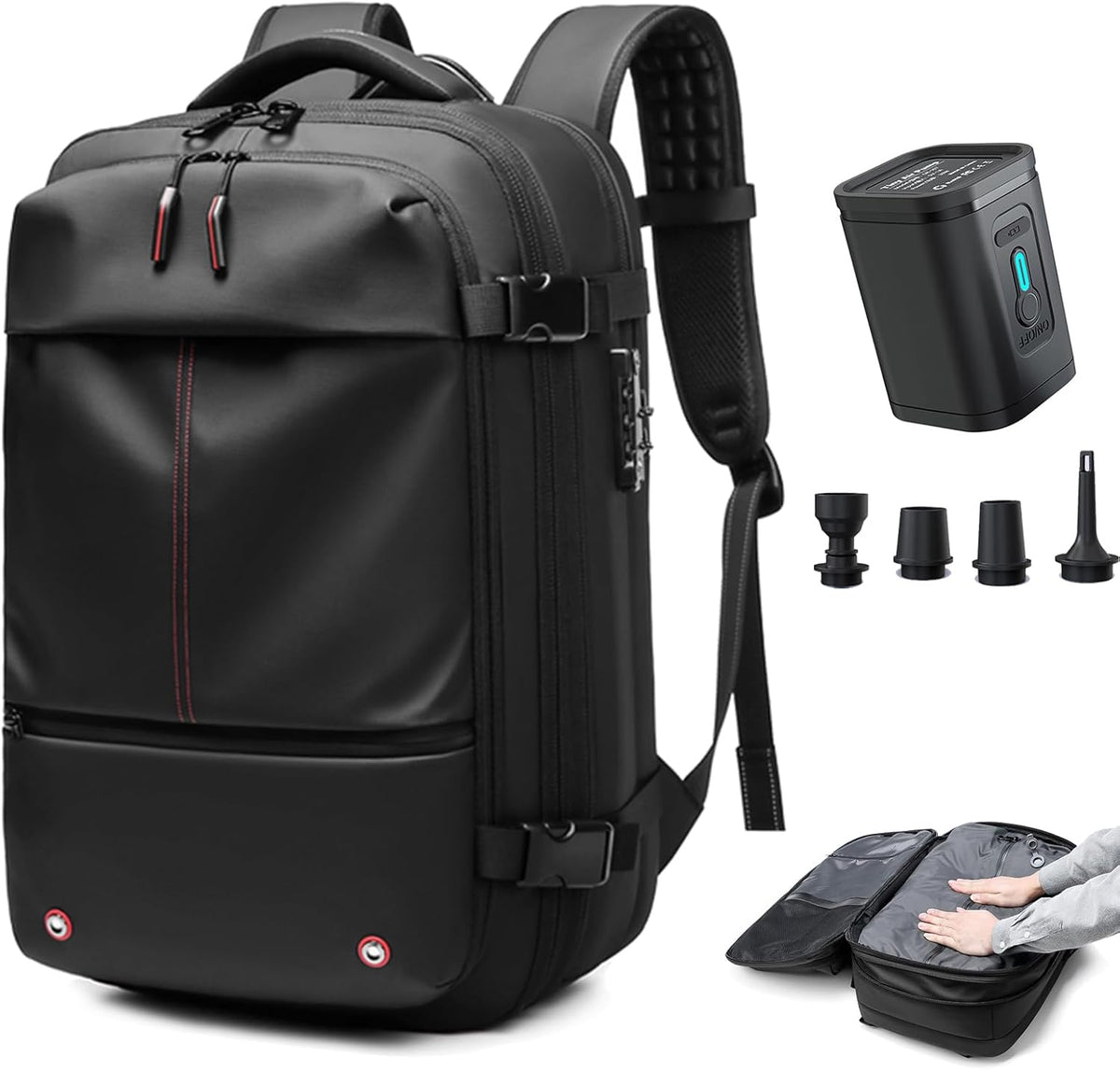 Somago Vacuumable Backpack Expandable Water-resistant Travel Bag with Air Pump Multifunctional Rucksack Backpack with TSA Lock Anti-thief Pocket Fit for 17 Inch Laptop