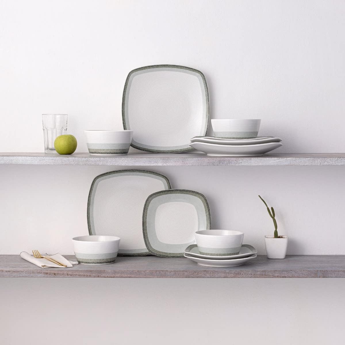 Noritake Colorscapes Layers Sage 12-Piece Square Dinnerware Set, Service for 4