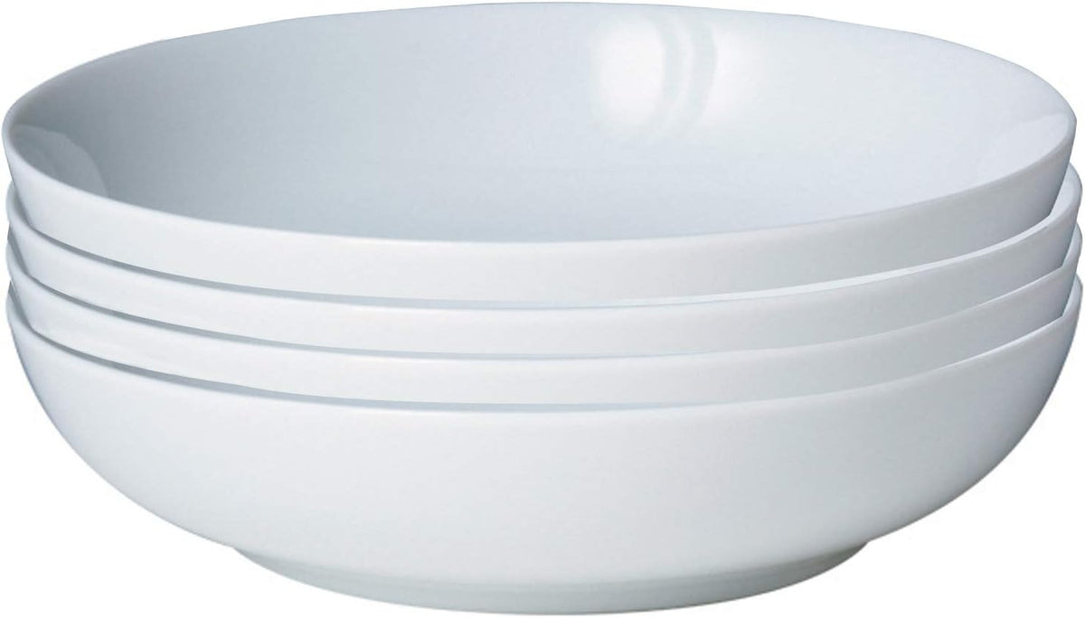 Denby White Porcelain Pasta Bowls Set of 4 - Dishwasher Microwave Safe Crockery 1.18L - Glazed Chip & Crack Resistant Tableware
