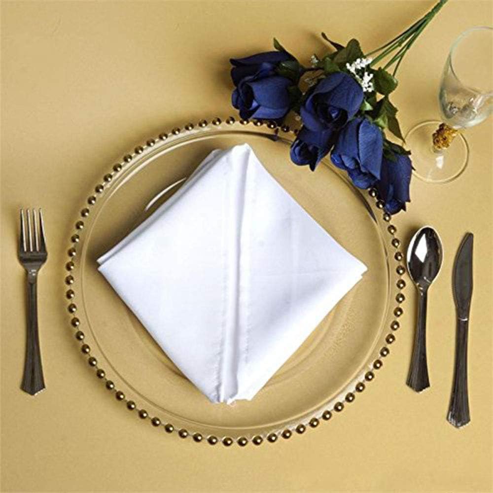 Tiger Chef Glass Chargers for Dinner Plates - Round Charger Plates Gold Beaded - Plate Chargers Wedding Décor Placemats Set of 12