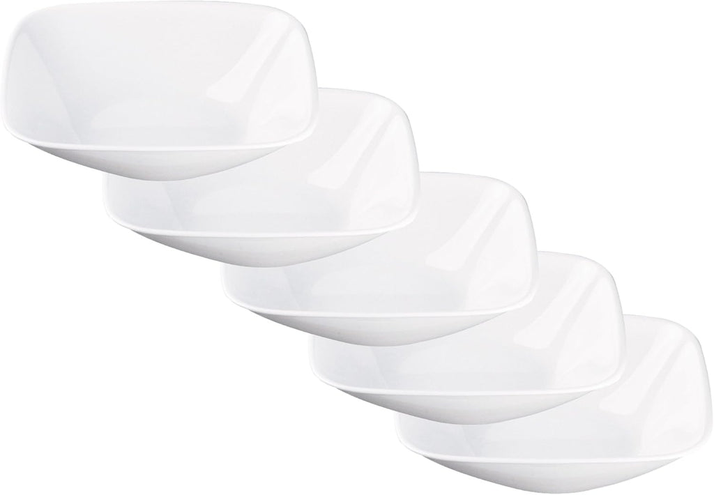 CORELLE CP-9626 Plate, Plate, Width 8.9 x Depth 8.9 x Height 2.6 inches (22.5 x 22.5 x 6.5 cm), Unbreakable, Lightweight, Winter Frost White, Square, Large Bowl, Set of 5
