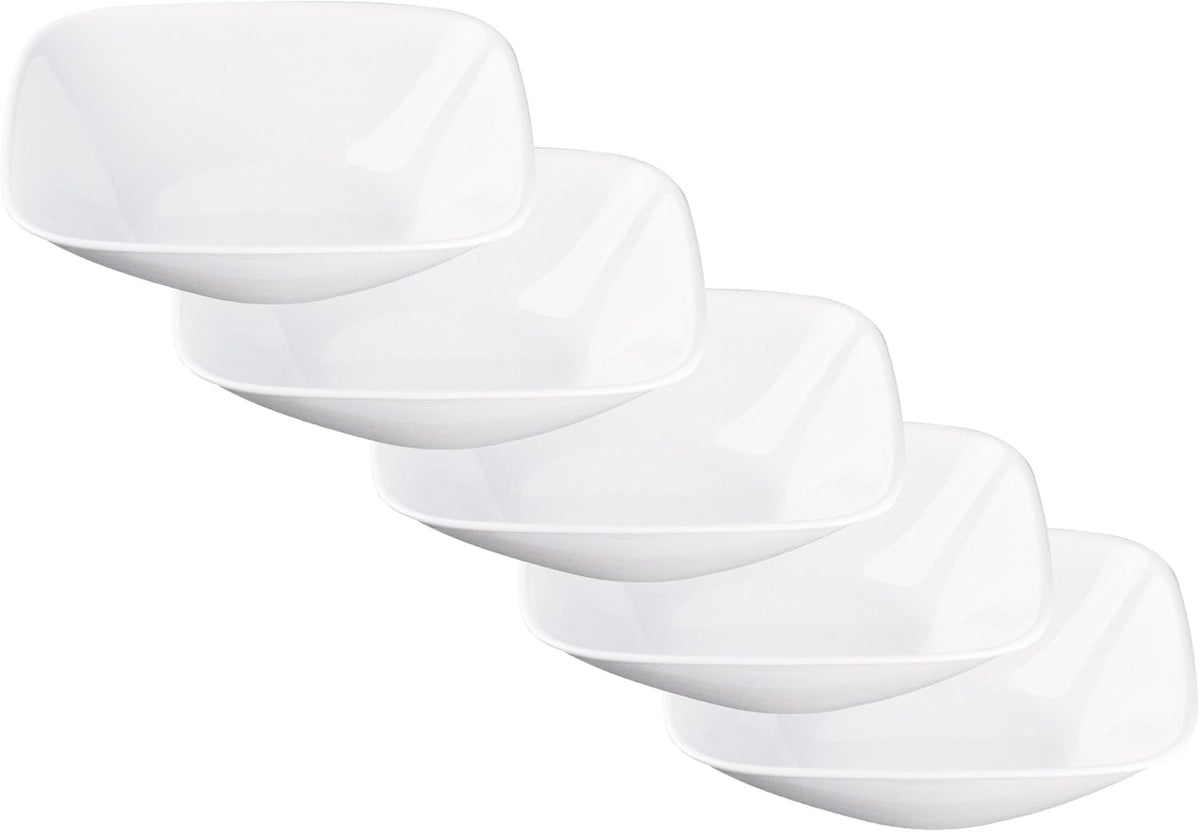 CORELLE CP-9626 Plate, Plate, Width 8.9 x Depth 8.9 x Height 2.6 inches (22.5 x 22.5 x 6.5 cm), Unbreakable, Lightweight, Winter Frost White, Square, Large Bowl, Set of 5
