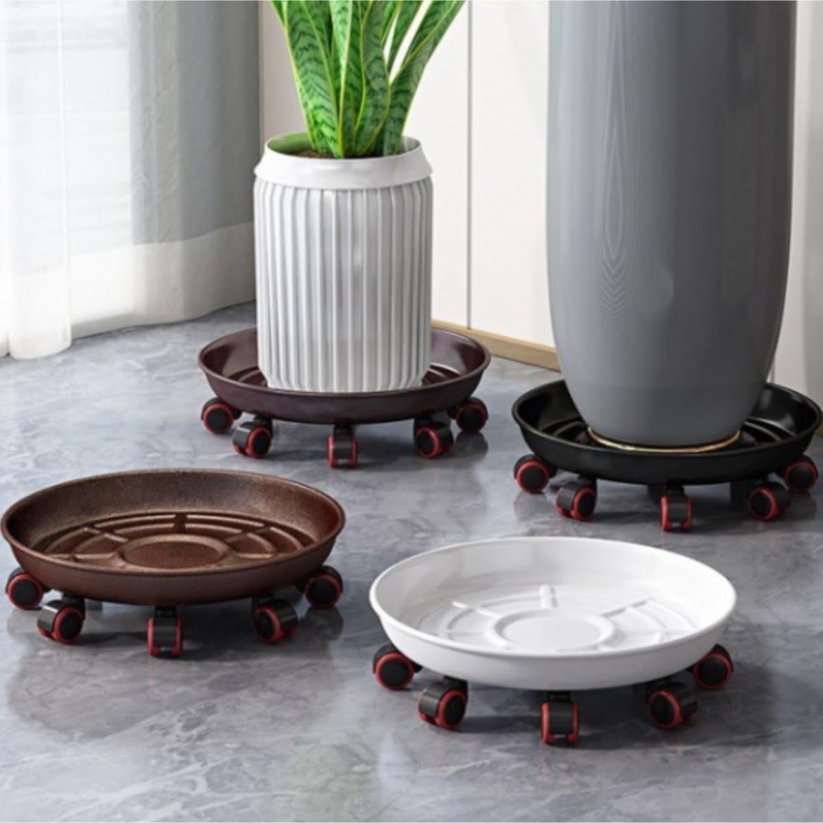 Rolling Plant Stand Thickened Mobile Tray Universal Wheel Household Flower Pot Base Round Iron Plate Plant Caddy for Flower Pot(Brass,38cm)