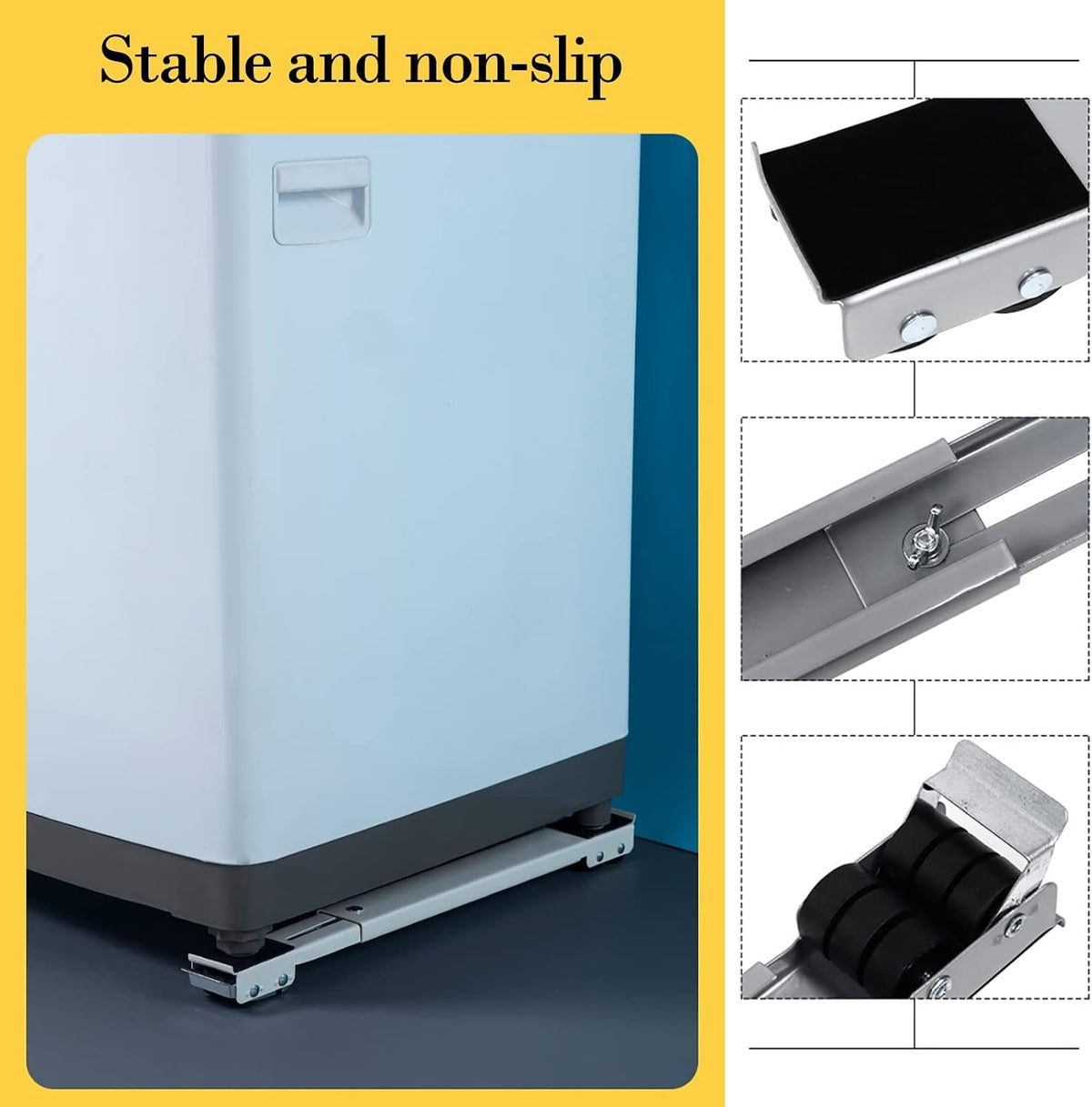 Universal Mobile Base Fridge Stand, Movable Washing Machine Base with 24 Locking Wheels, Adjustable Pedestal for Dryer and Refrigerator (White)