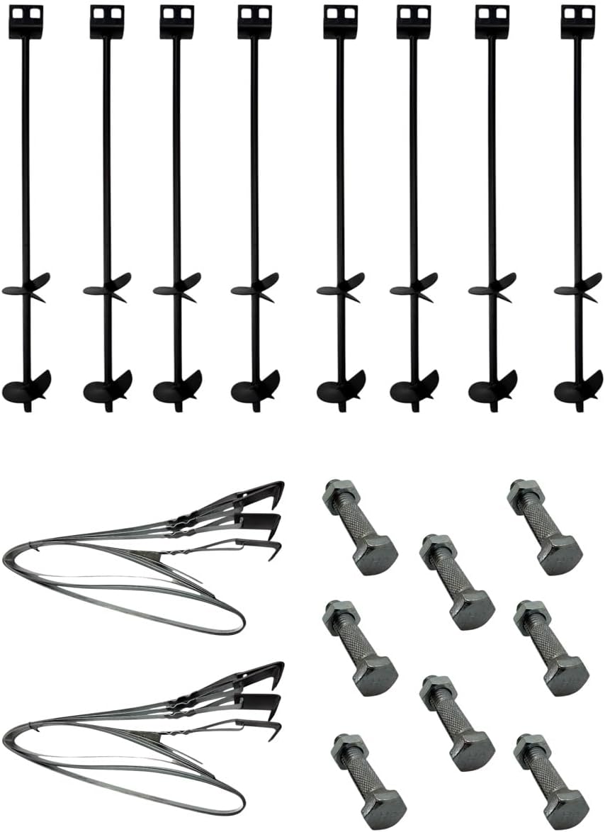 Mobile Home Part Set of 8 Auger Anchors; 8-8 ft Tie Down Strap, & 8 Bolts