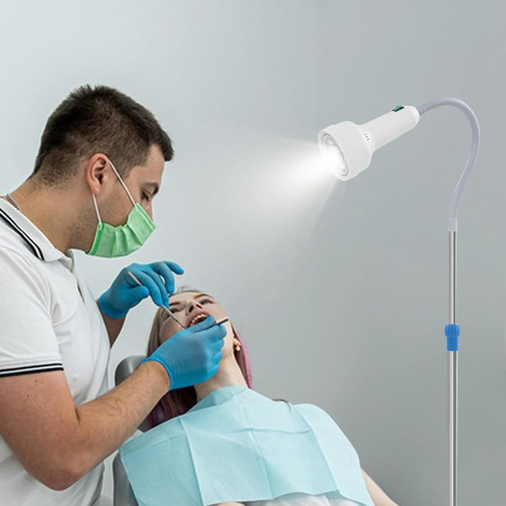 Exam Light 30W LED Medical Examination Light Lamp, Mobile 4-Legged Base w/Universal Wheels, 360° Adjustable Gooseneck LED Exam Light, Dental-Oral & Gynaecology Outpatient Cold Light Lamp (White)