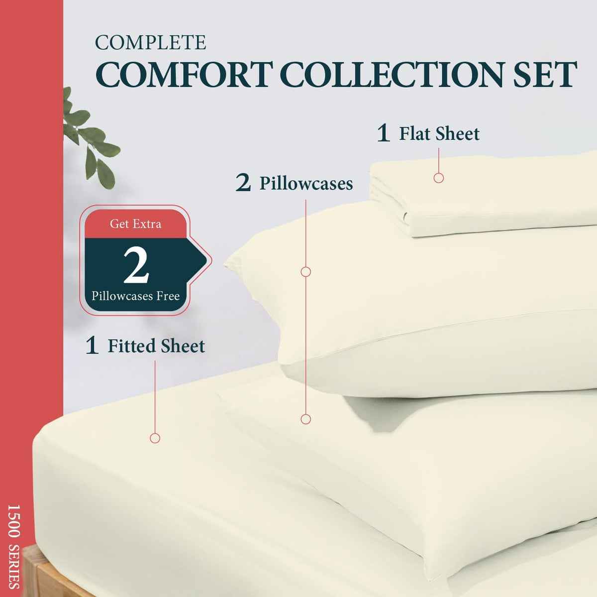 100% Egyptian Cotton Sheets Queen Size Bed Set - Luxury 1500 Series Prestige Collection Queen Sheet Set (4 PC, Ivory), 17' Deep Pocket, Silky Soft, Cooling, Sateen Weave Bedding