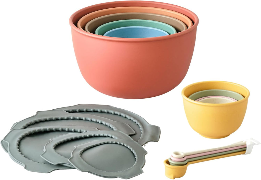 Bamboozle Astrik Mega Baking Bundle| 5 Piece Mixing Bowl Set | Measuring Cups and Spoons | Silicone Lid Set | Cooking and Meal Prep | Dishwasher Safe | Microwave Safe | Desert Bloom