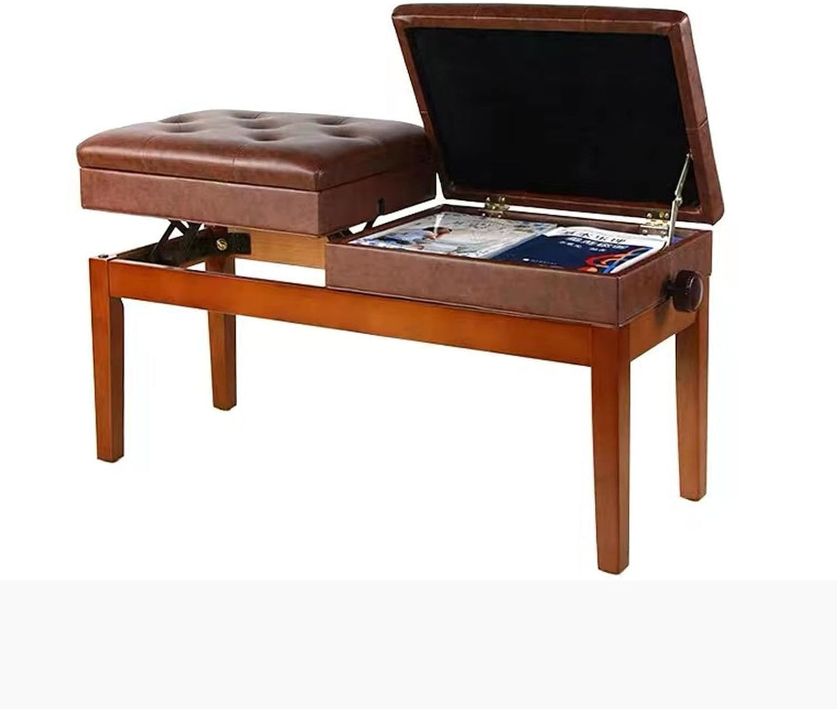 Piano Stool Double Piano Stool with Storage Adjustable Height Keyboard Bench Vanity Stool Pu Leather Adjustable 55-65cm (Brown)