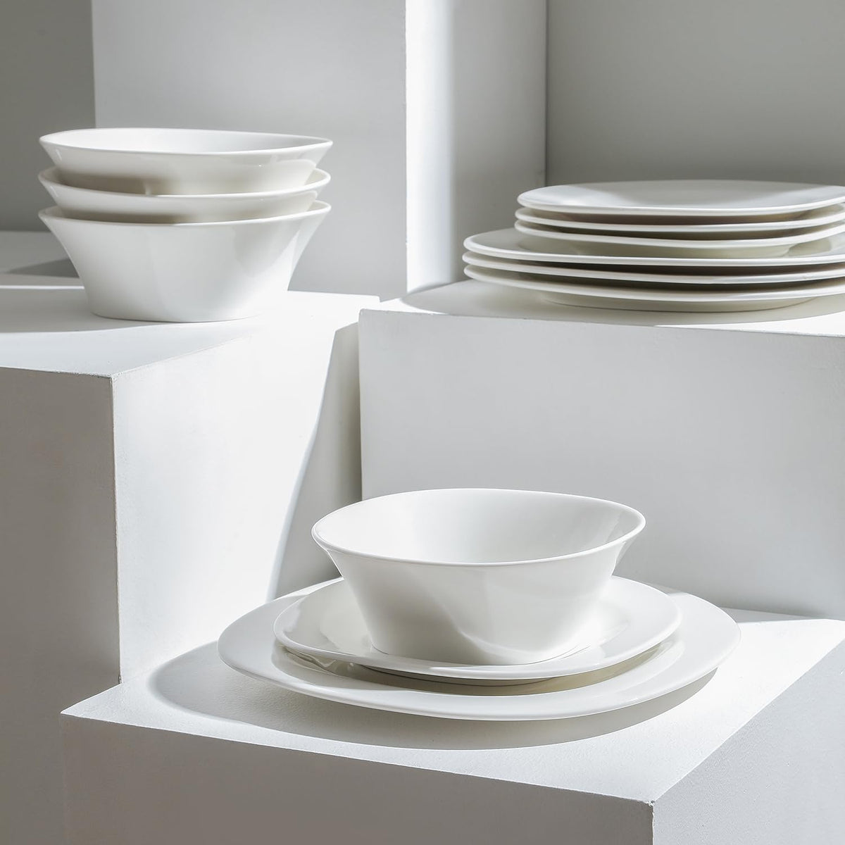 Stone Lain Quadro 24-Piece Dinnerware Set Porcelain, White