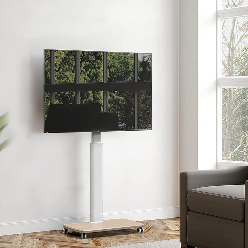 Universal TV Stand Rolling Floor TV Stand with Mount, Mobile TV Cart with Wheels for 37-75 Inch TVs, Sturdy Wooden Base, Height Adjustable Trolley