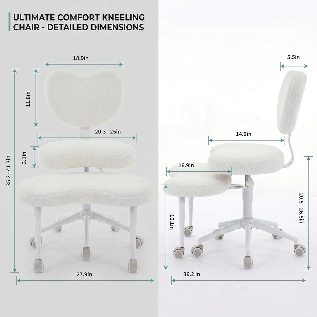 Cross Legged Office Chair with Wheels, 360 Swivel Height-Adjustable Meditation Chair with Lumbar Support, Beige