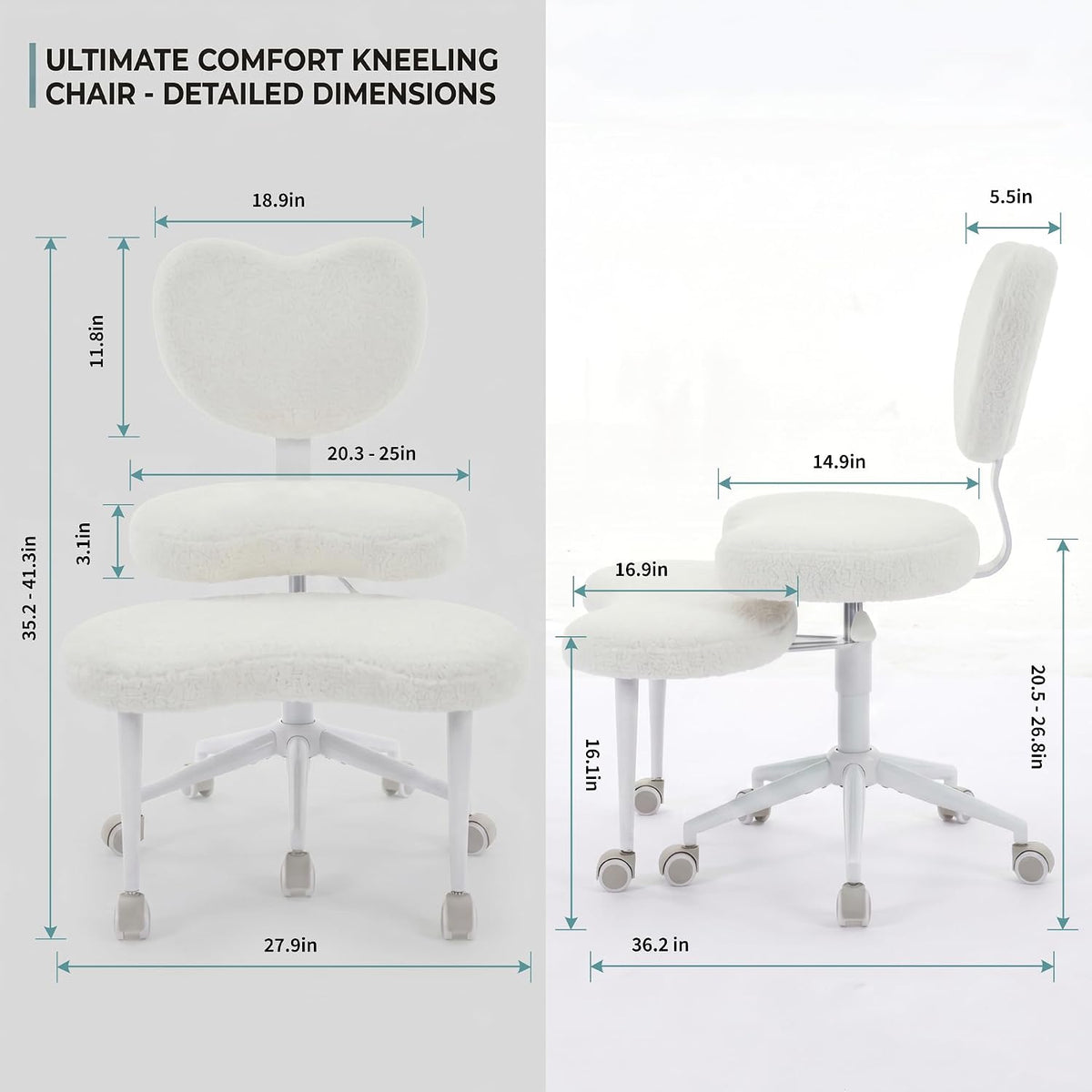 Cross Legged Office Chair with Wheels, 360 Swivel Height-Adjustable Meditation Chair with Lumbar Support, Beige